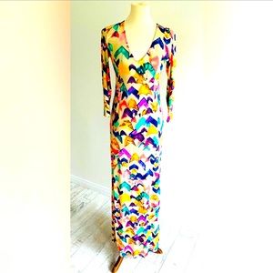 Alexia Klein bright colors pattern long dress. Size 34